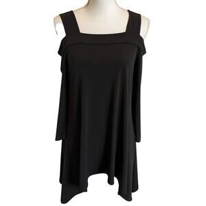 Clara Sun Woo Top Tunic Size Small Black Stretch Knit Lagenlook Artsy Travel